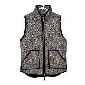 J. Crew Women's Black & White Herringbone Excursion Quilted Puffer Vest